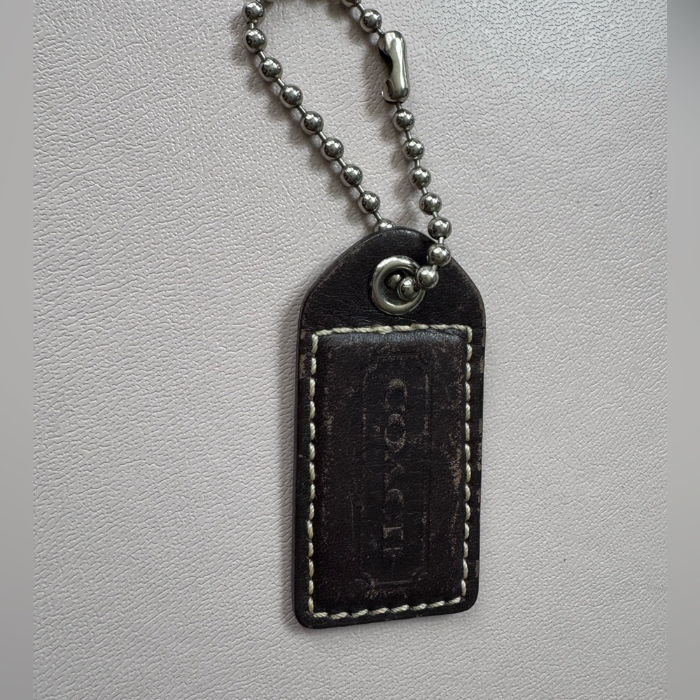 COACH Dark Brown Leather Textured Keychain Fob Bag Charm Hangtag - Picture 2 of 4